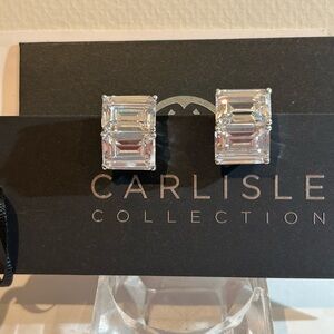 Carlisle Collection Crystal Double Baguette Clip on Earrings NWT